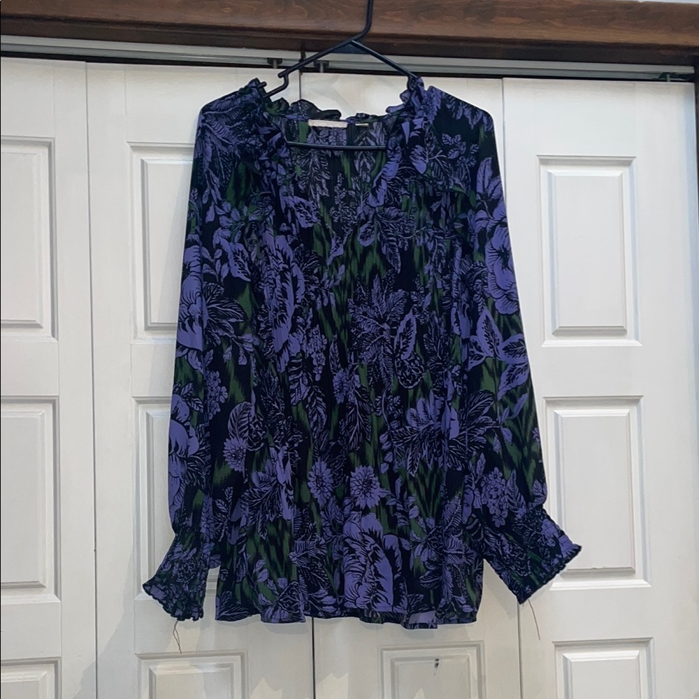 Sunny Leigh Blue and Purple Ruffled Long Sleeve Blouse - Picture 1 of 6
